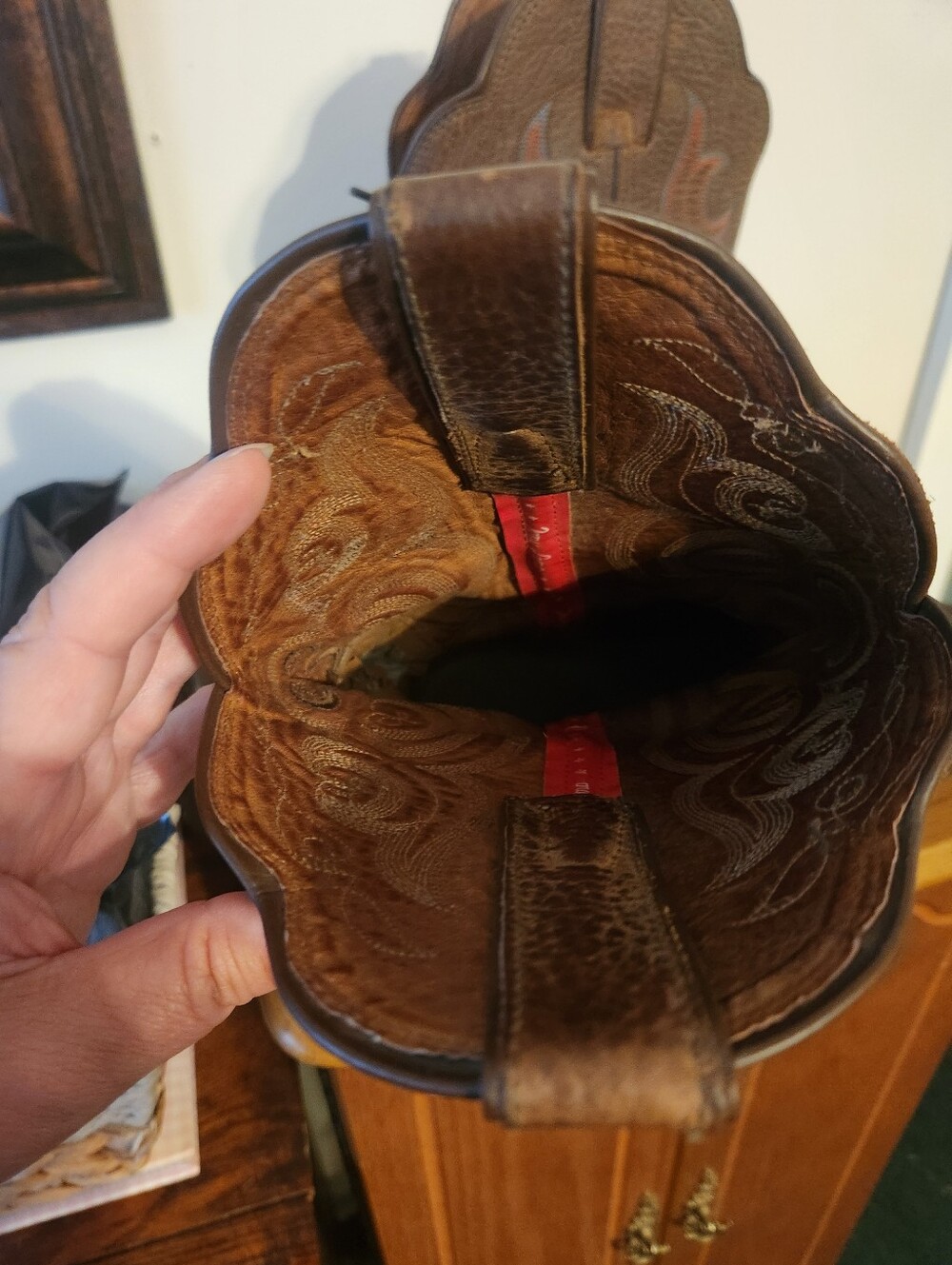 Tony Lama Brown Leather Western Heeled Boots - Picture 3 of 6